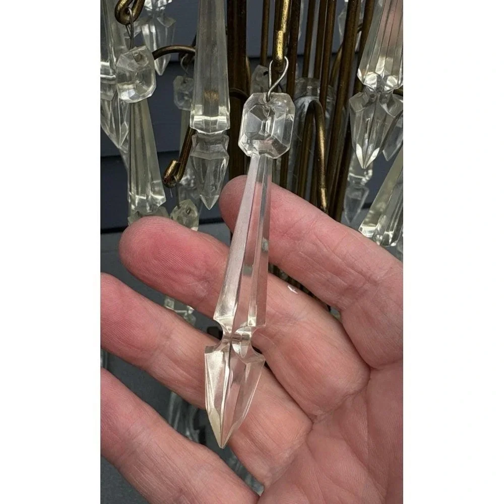 Vintage boudoir bedside lamps Hollywood Regency plastic prisms glass base fancy!
